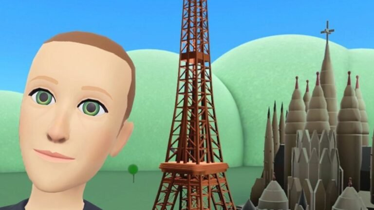 Zuck meta selfie in front of the meta Eiffel tower